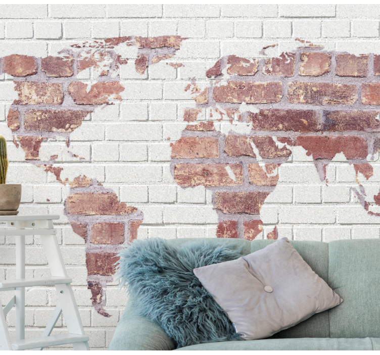 World map wallpaper world map brick - TenStickers