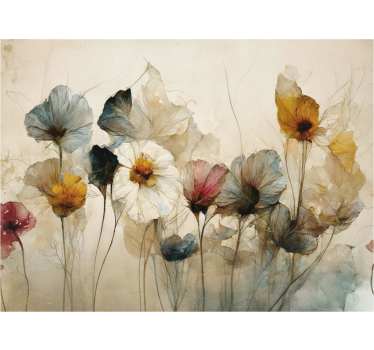 Flower wall mural of dried beautiful flowers - TenStickers