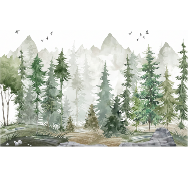 Forest wall mural nordic pine minimalist design - TenStickers