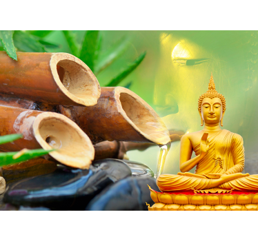 Golden Buddha with water feature Buddha Wall Mural - TenStickers