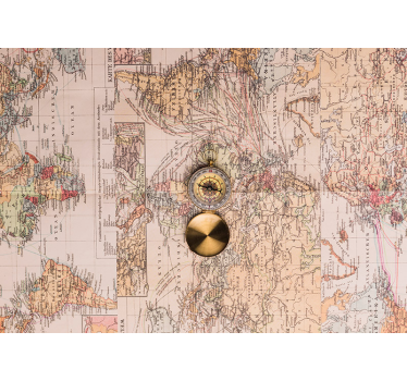 Vintage world map with compass wall mural - TenStickers