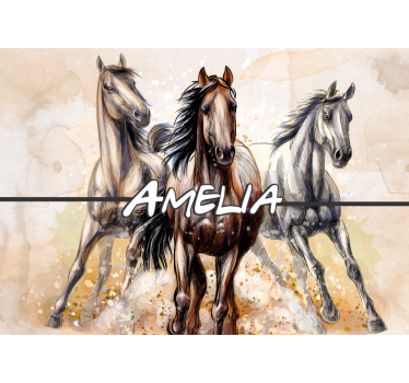 Three illustrated horses mural wallpaper - TenStickers