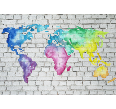 Colourful brick wall world map world map wall mural - TenStickers