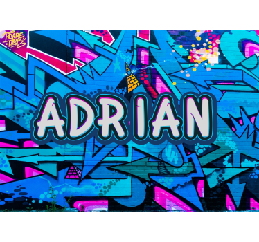 Graffiti on a blue background wall mural - TenStickers