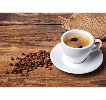 Coffee on a wooden table mural wallpaper - TenStickers