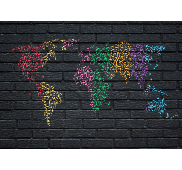 Rainbow music sounds with worldmap music wall mural - TenStickers