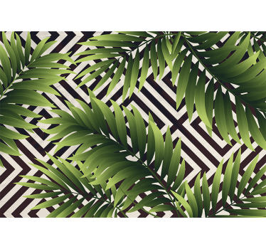 Tropical plants on black and white squares nature murals - TenStickers