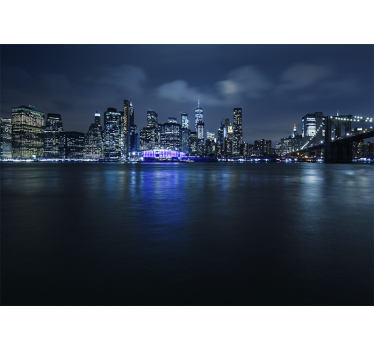 Blue Manhattan at night new york mural wallpaper - TenStickers