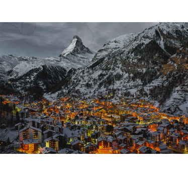 Wall mural mountain snowy alpine village - TenStickers