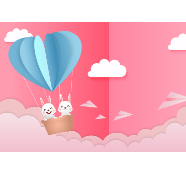 Cute bunny couple in hot air balloon Children Wall Murals - TenStickers