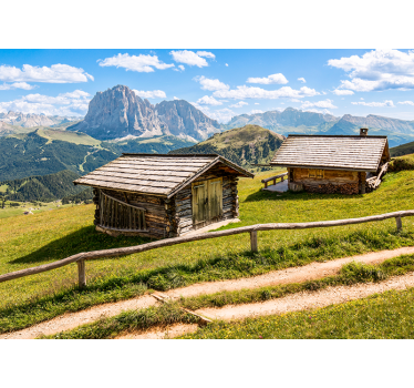 Wooden cottage in the forest mountain mural - TenStickers