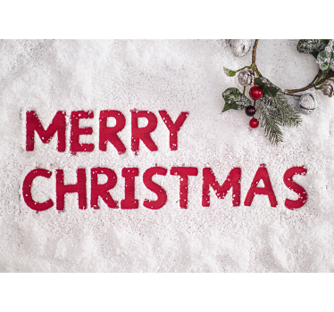 Merry Christmas on snow background winter wonderland wall mural - TenStickers