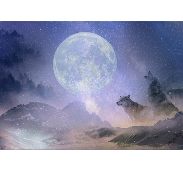 Wolf couple looking to space nature murals - TenStickers