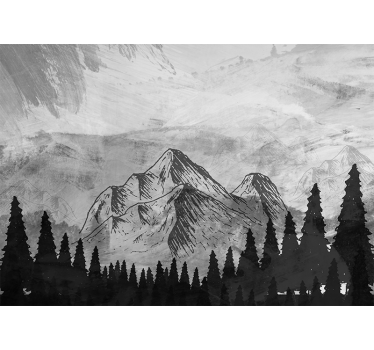Scandinavian style black mountain mural - TenStickers