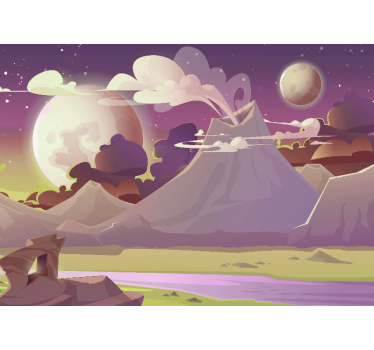 Alien planet with volcano Children Wall Murals - TenStickers