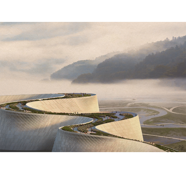 Landscape wall mural with curved architectural design - TenStickers