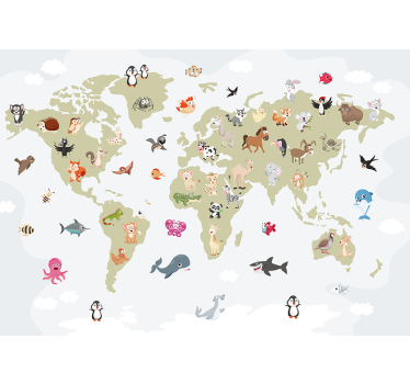 Explorer  with Animals world map wall mural - TenStickers
