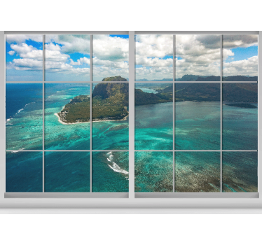 Window view of amazing azure ocean beach under the sea wall mural - TenStickers