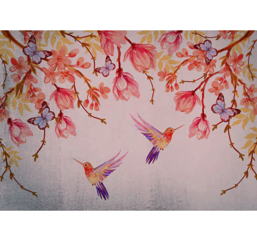 Magnolia and Birds Chinese Style flower wall mural - TenStickers