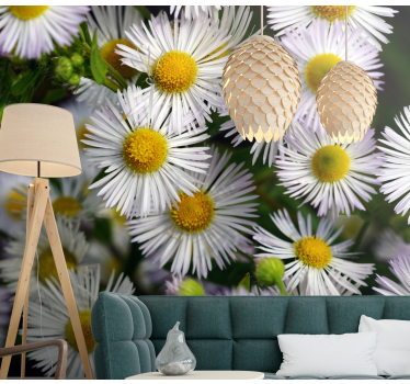 3D daisy flowers pattern mural wallpaper - TenStickers