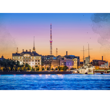 City wall mural city skyline at sunset - TenStickers