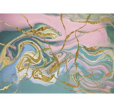 Gold print blue marble texture wall mural wallpaper - TenStickers