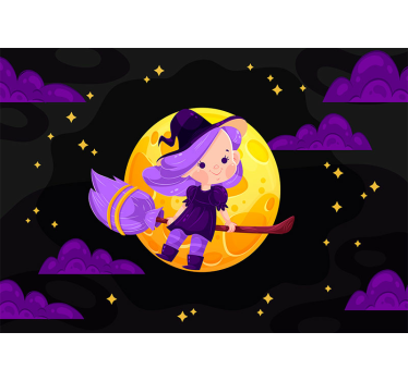 Wall mural teen bedroom cute witch broomstick - TenStickers