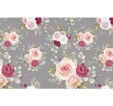 Peacock pink flowers on grey wallmural mural wallpaper - TenStickers