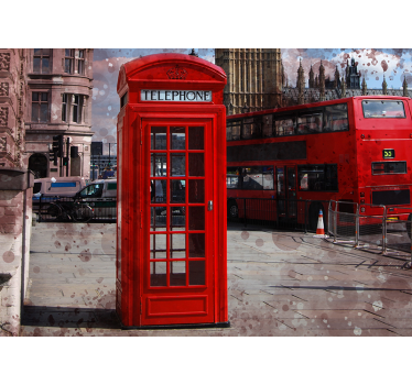 Red bus telephone booth  london skyline mural - TenStickers