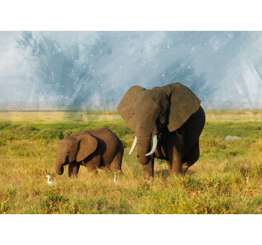 Elephant Family walking into Savanna mural wallpaper - TenStickers
