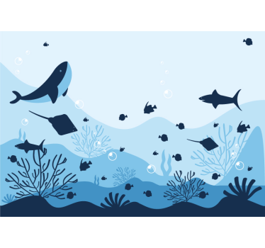 Swarm of fish in sea under the sea wall mural - TenStickers
