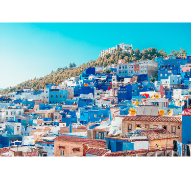 City of Blue houses mural wallpaper - TenStickers