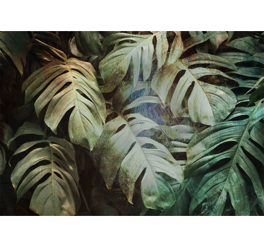 Tropical green leaves living room mural - TenStickers