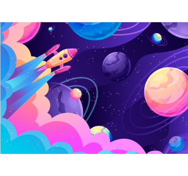 Animated space and rocket  space mural wallpaper - TenStickers
