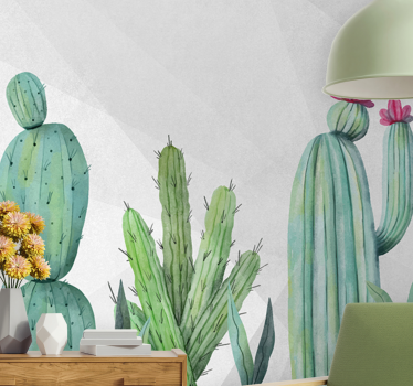 Cactus filled wall illustration mural wallpaper - TenStickers