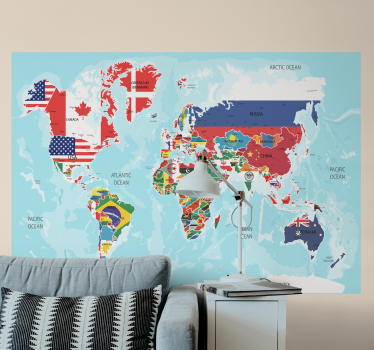 world map with flags world map wall mural - TenStickers