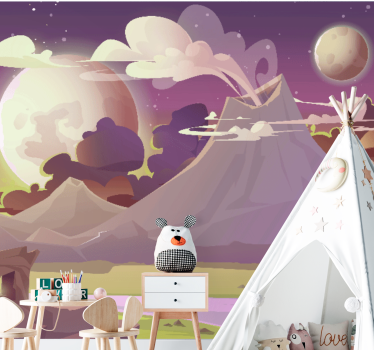 Alien planet with volcano Children Wall Murals - TenStickers