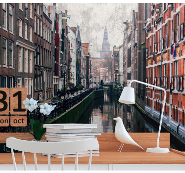 Amsterdam canal with houses mural wallpaper - TenStickers