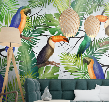 Animals wall mural tropical birds design - TenStickers