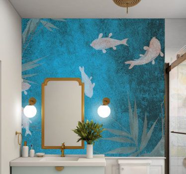 Asian bamboo and fish pattern Bathroom Wall Murals - TenStickers