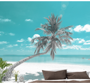 Beach with leaning palm tree  under the sea wall mural - TenStickers