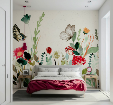 Big botanical illustration living room mural - TenStickers