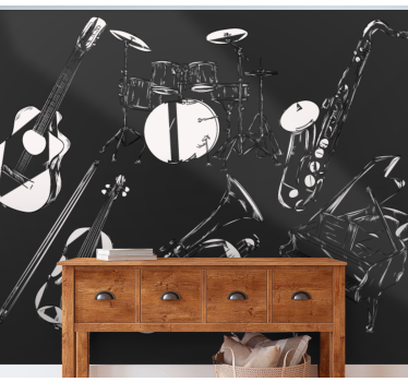 Black and white instruments music wall mural - TenStickers