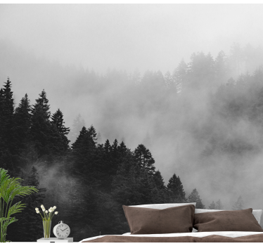 Black and white Misty forest  forest mural wallpaper - TenStickers