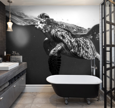 Black and white turtle swimming animal wall mural - TenStickers