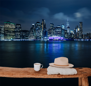 Blue Manhattan at night new york mural wallpaper - TenStickers