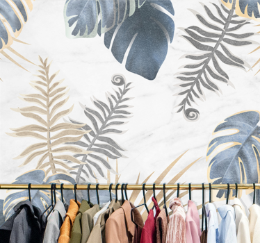 Blue tropical plans white background nature murals - TenStickers