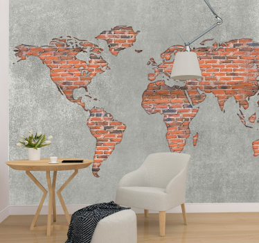 Brick effect colorful world map 3d mural wallpaper - TenStickers
