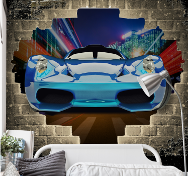 Brick wall and racing car mural - TenStickers