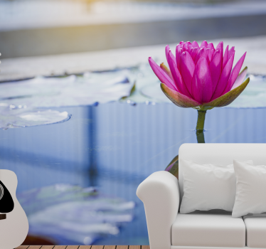 Bright blue water and pink flowers tree wall mural - TenStickers